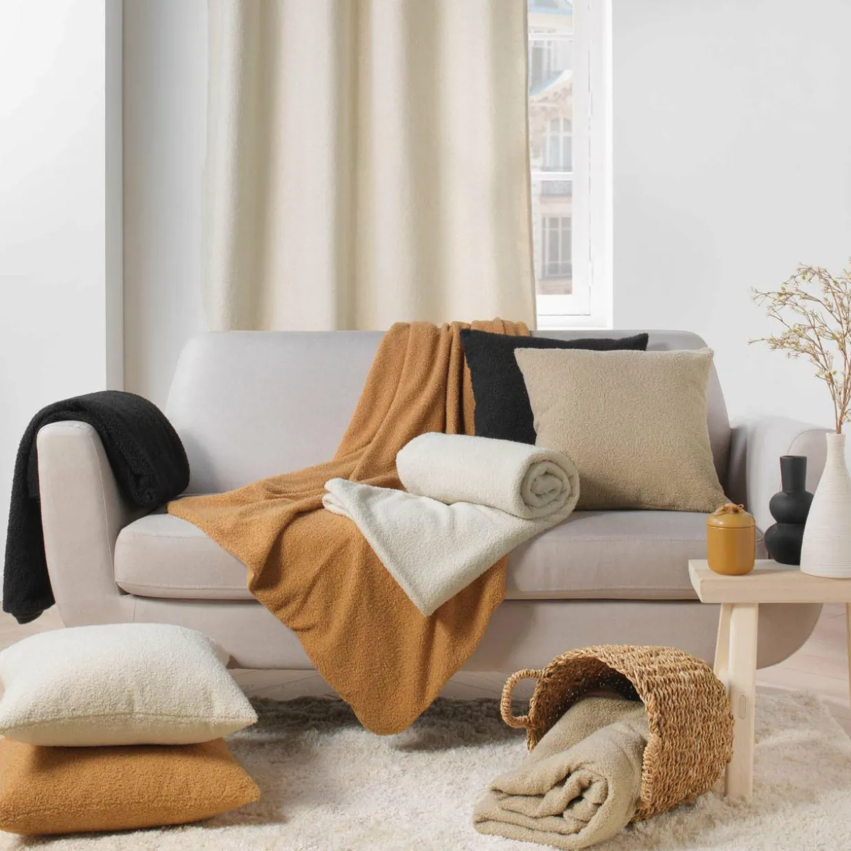 Plaid bouclette (150 cm) Wooly Ecru