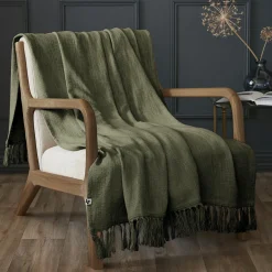 Plaid coton (130 x 160 cm) Sixtine Vert romarin