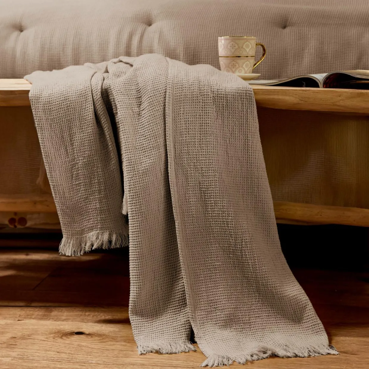 Plaid coton nid d'abeille (130 x 160 cm) Eva Ficelle