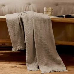 Plaid coton nid d'abeille (180 x 220 cm) Eva Ficelle