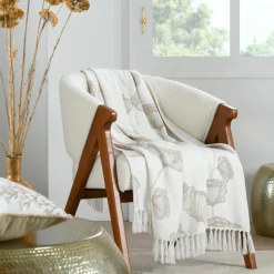 Plaid coton recyclé doux (125 x 150 cm) Oriana Ecru