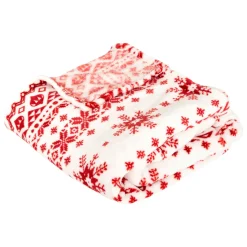 Plaid de Noël (180 x 130 cm) Flocons de neige Rouge et blanc