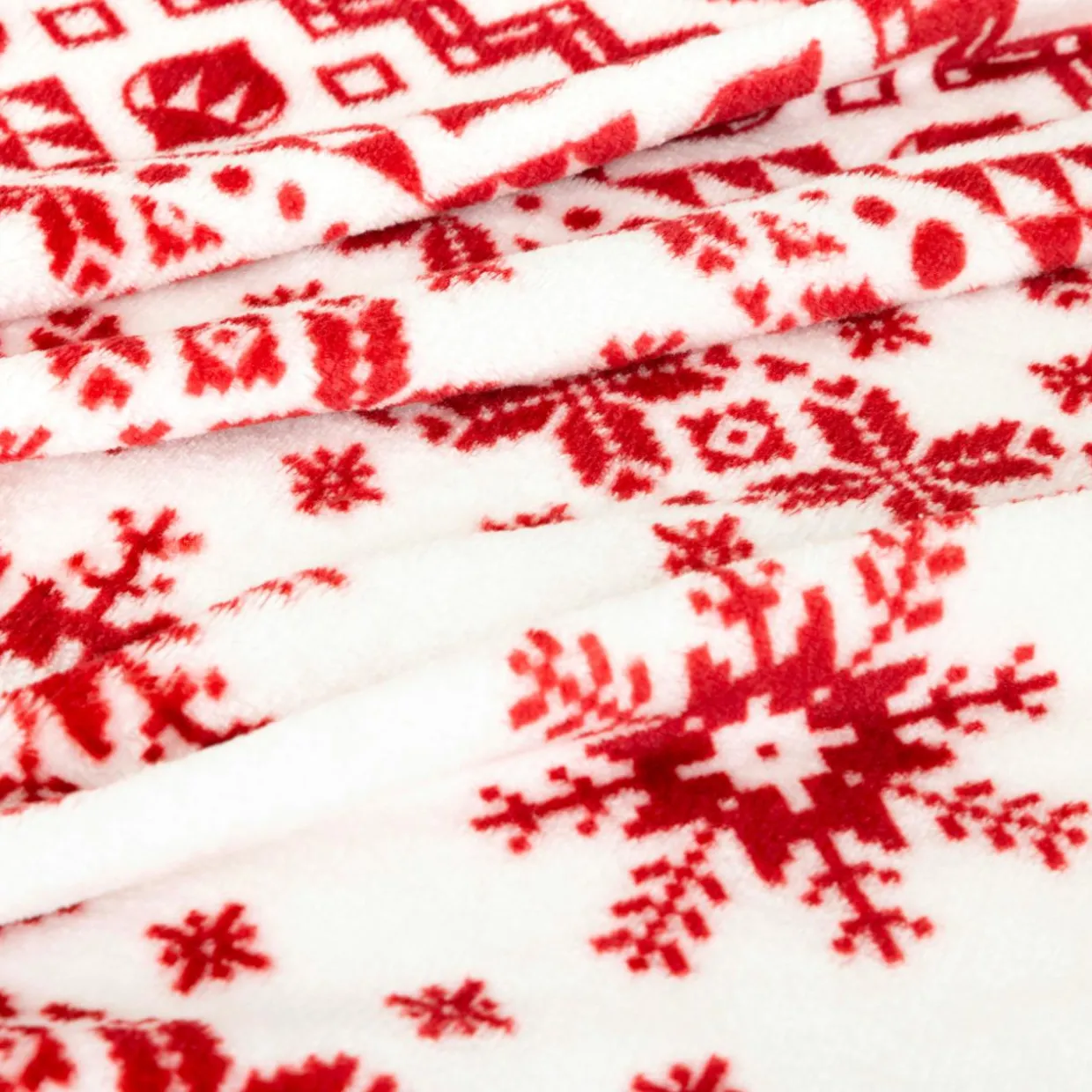 Plaid de Noël (180 x 130 cm) Flocons de neige Rouge et blanc