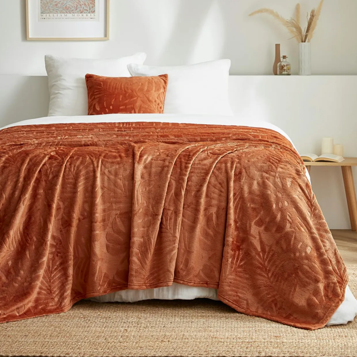 Plaid doux flanelle (220 x 240 cm) Flore Cuivre