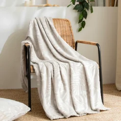 Plaid doux flanelle (130 x 180 cm) Flore Ecru