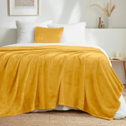 Plaid doux flanelle (180 x 230 cm) Didou Jaune moutarde