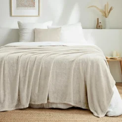 Plaid doux flanelle (180 x 230 cm) Didou Beige grège