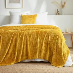 Plaid doux flanelle (180 x 230 cm) Zag Jaune moutarde