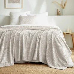 Plaid doux flanelle (220 x 240 cm) Flore Ecru