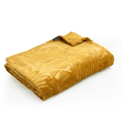 Plaid doux flanelle (180 x 230 cm) Flore Jaune moutarde