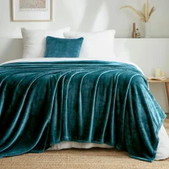 Plaid doux flanelle (180 x 230 cm) Didou Bleu canard