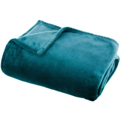 Plaid doux flanelle (180 x 230 cm) Didou Bleu canard