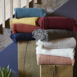 Plaid gaze de coton (130 x 160 cm) Gaïa Rose pêche