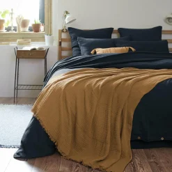 Plaid gaze de coton (180 x 220 cm) Gaïa Camel