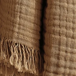 Plaid gaze de coton (180 x 220 cm) Gaïa Camel