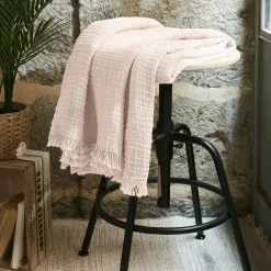 Plaid gaze de coton (130 x 160 cm) Gaïa Rose poudré