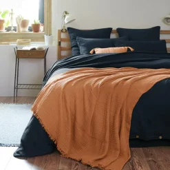 Plaid gaze de coton (180 x 220 cm) Gaïa Abricot