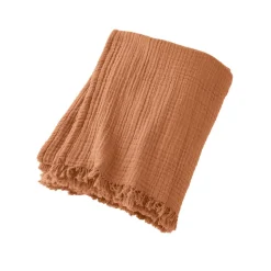 Plaid gaze de coton (130 x 160 cm) Gaïa Abricot