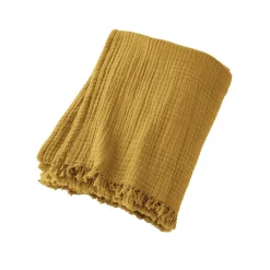 Plaid gaze de coton (180 x 220 cm) Gaïa Jaune safran