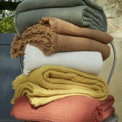 Plaid gaze de coton (130 x 160 cm) Gaïa Beige pampa