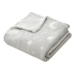 Plaid polaire phosphorescent enfant (125 x 150 cm) Voie lactée Gris clair