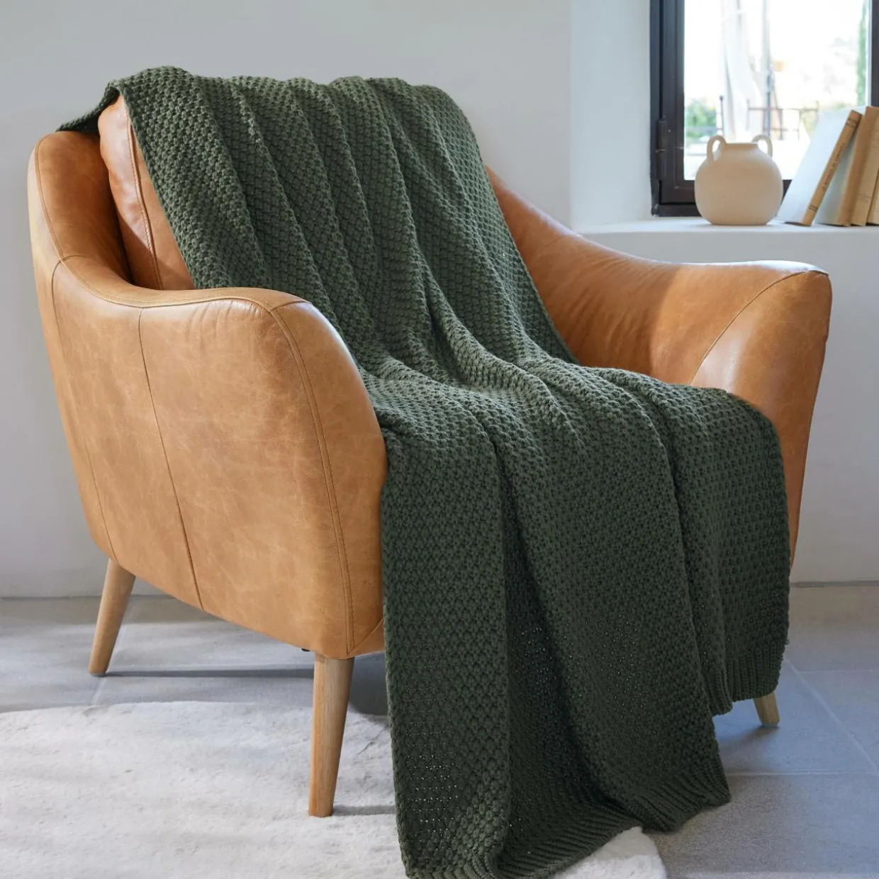 Plaid tricot (125 x 150 cm) Tessa Vert kaki