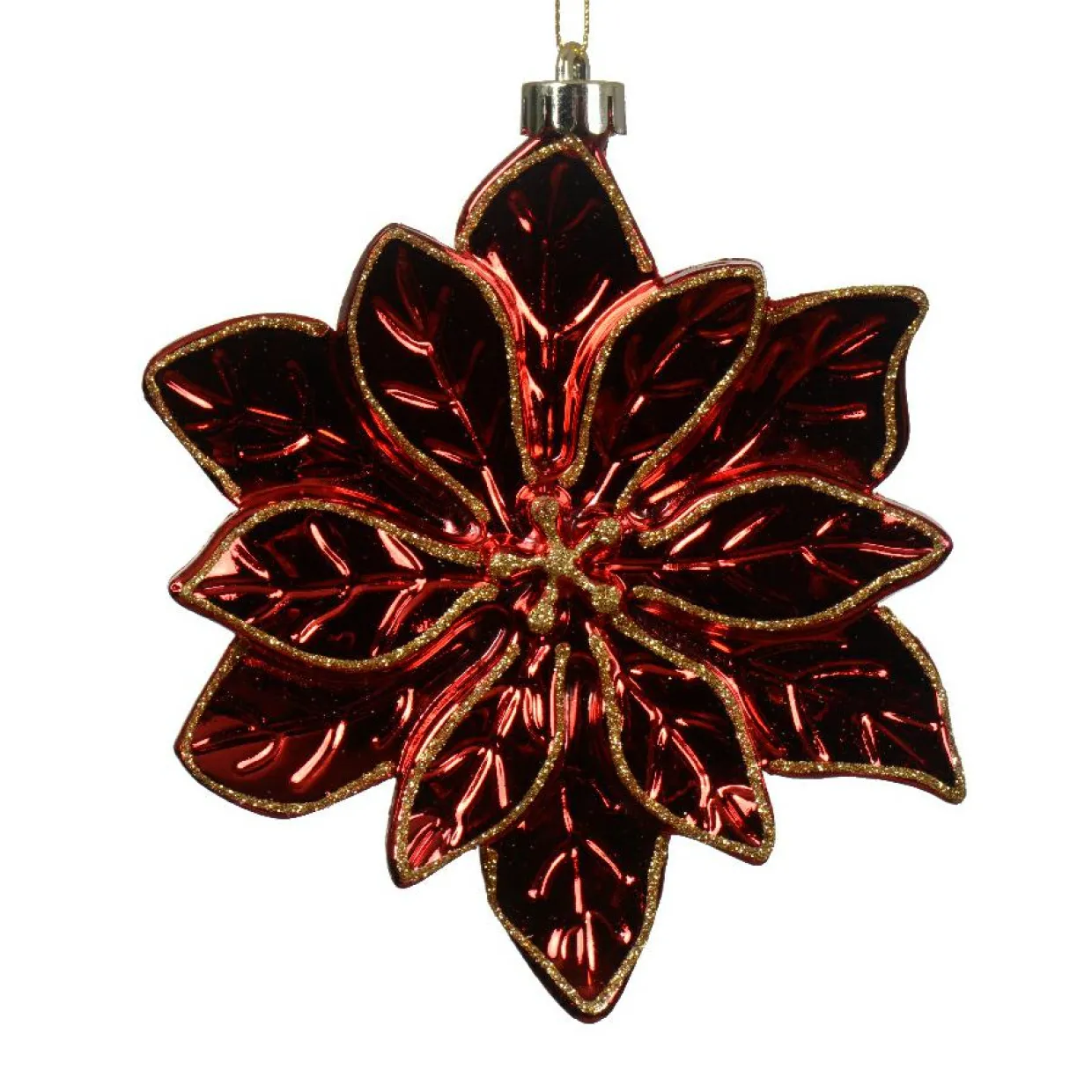 Poinsettia de Noël à suspendre (D14 cm) Elégance Rouge bordeaux brillant