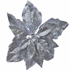 Poinsettia de Noël pailletées sur clip (D23 cm) Argent