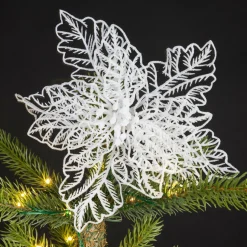 Poinsettia de Noël paillettes sur clip (D23 cm) Blanc