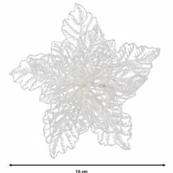 Poinsettia de Noël paillettes sur clip (D23 cm) Blanc