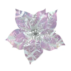 Poinsettia de Noël sur clip (D25 cm) Ice irisé