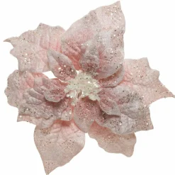 Poinsettia de Noël Velours sur clip (D22 cm) Rose poudré