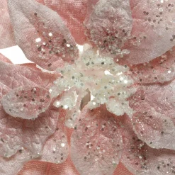 Poinsettia de Noël Velours sur clip (D22 cm) Rose poudré