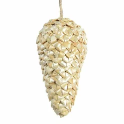 Pomme de pin de Noël à suspendre (H11 cm) Paille Or