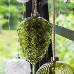 Pomme de pin lumineuse en verre à piles 15 LED (H21 cm) Vintage Thé vert/blanc chaud