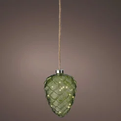 Pomme de pin lumineuse en verre à piles 15 LED (H21 cm) Vintage Thé vert/blanc chaud