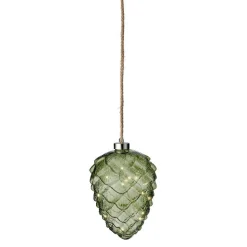 Pomme de pin lumineuse en verre à piles 15 LED (H21 cm) Vintage Thé vert/blanc chaud
