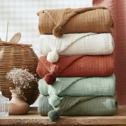 Poncho de bain enfant gaze de coton 2/5 ans Gaïa Beige pampa