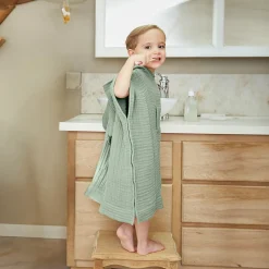 Poncho de bain enfant gaze de coton 6/10 ans Gaïa Vert eucalyptus