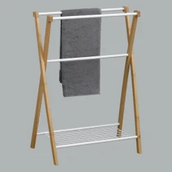Porte serviette 3 barres + 1 étagère (H86 cm) Bambou Blanc