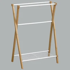 Porte serviette 3 barres + 1 étagère (H86 cm) Bambou Blanc