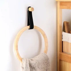 Porte serviette adhésif arrondi (D21 cm) Easy Chic Noir