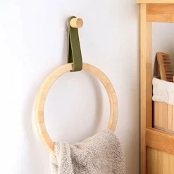 Porte serviette adhésif arrondi (D21 cm) Easy Chic Kaki