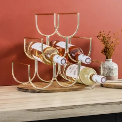 Porte-bouteilles bois et métal 6 emplacements (H30 cm) Théo Or