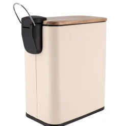 Poubelle salle de bain métal et acacia Season color Beige
