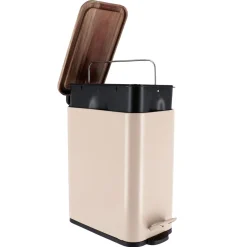 Poubelle salle de bain métal et acacia Season color Beige