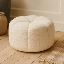 Pouf rond bouclette (D40 x H22 cm) Blanc polaire