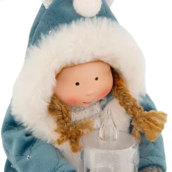 Poupée lumineuse assise (H41 cm) Alice et bougie Bleu ciel