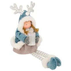 Poupée lumineuse assise (H41 cm) Alice et bougie Bleu ciel