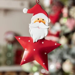 Père Noël à suspendre en métal (H12 cm) Étoile et pois Rouge